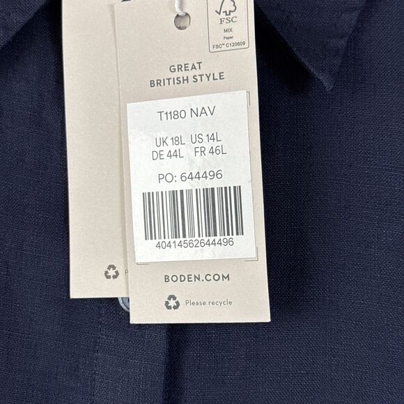 NWT Boden Womens Shirt Size 14 Long 100% Linen Long Sleeve Button Down Navy Blue - Picture 6 of 9